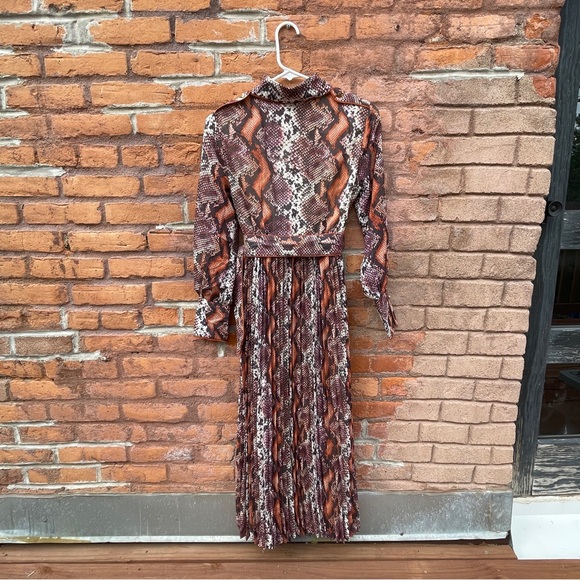 Karen Millen Pleated Collared Snakeskin Print Belted Maxi Shirtdress 2P NWT - Picture 5 of 13